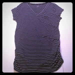 Liz Lange gray and black stripe maternity shirt